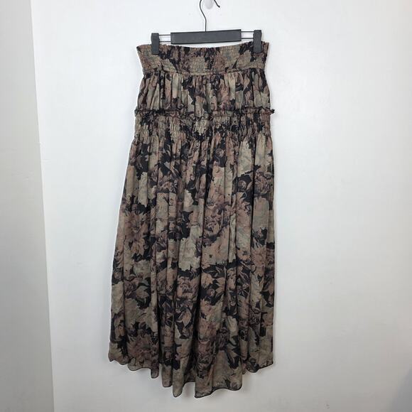 Promesa Black Brown Leaf Print Fall Forest Whimsygoth Maxi Skirt Size Small - Picture 7 of 8